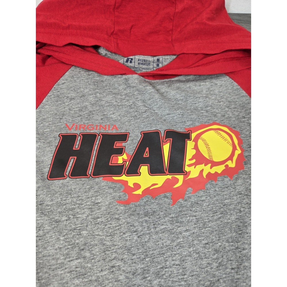 Virginia Heat Hooded T Shirt Mens M Medium Gray Red Lightweight Russell Athletic